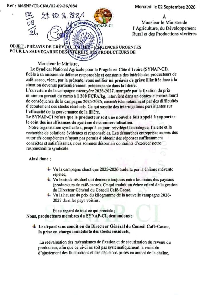 le préavis de grève du SYNAP-CI